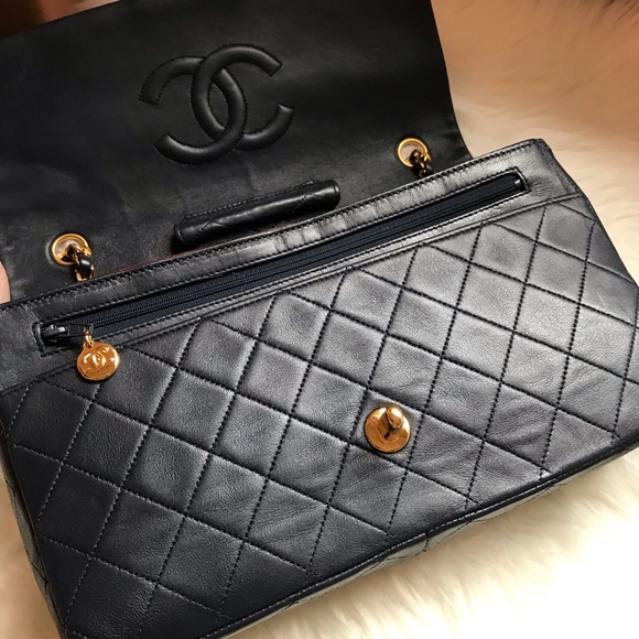 Chanel Vintage Single Flap bag Navy lambskin - Picture 2 of 15